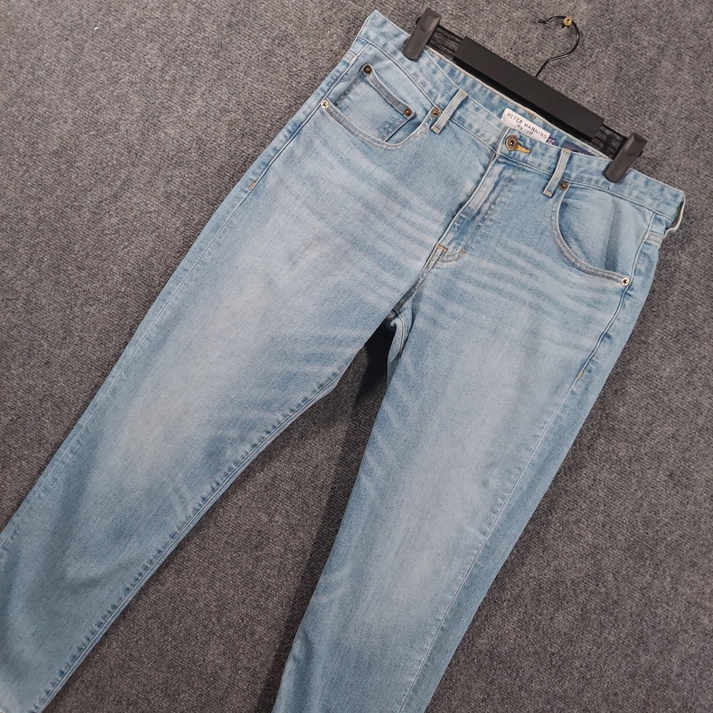 Peter Manning Johnny Jeans Mens 32x29 Blue Light Wash Slim Tapered Denim